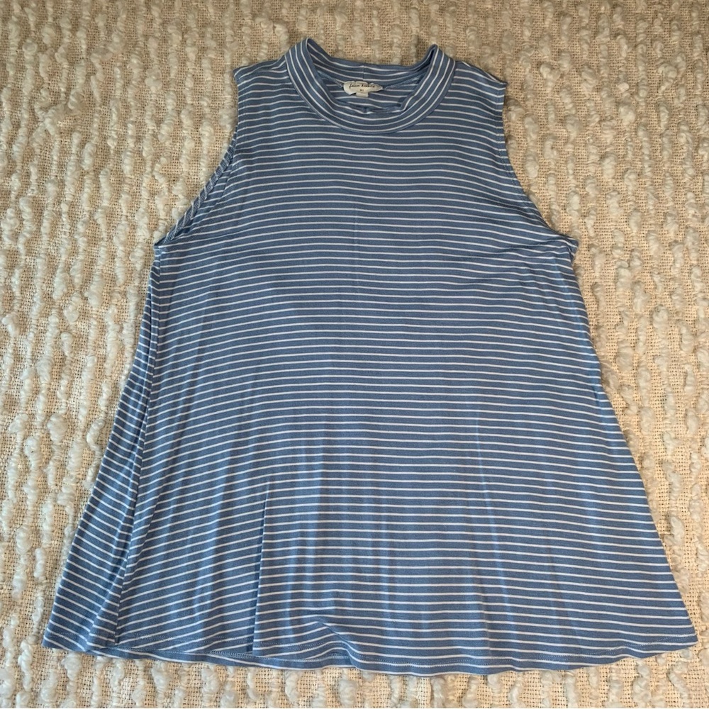 Free Kisses Womens XL Blue white‎ Striped Tank Top sleeveless nautical high neck